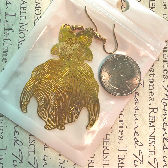 Koi Fish Shaped Goldtone Earrings - Picture 4 of 6